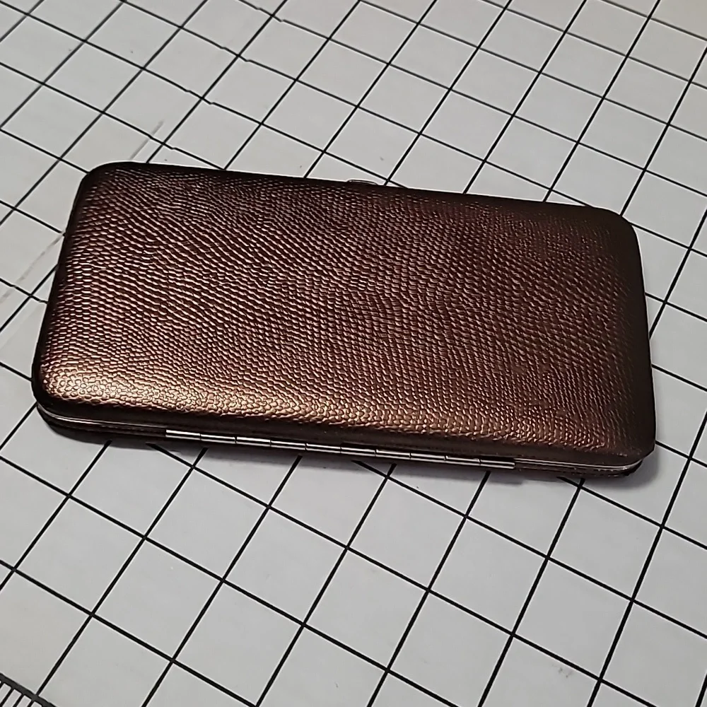 Bronze Slimline Wallet Clutch Faux Reptile‎ Print - Gently Preloved